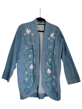 Vintage Hand Painted Torpedo International Denim Jacket Size Medium 80s 90s Blue